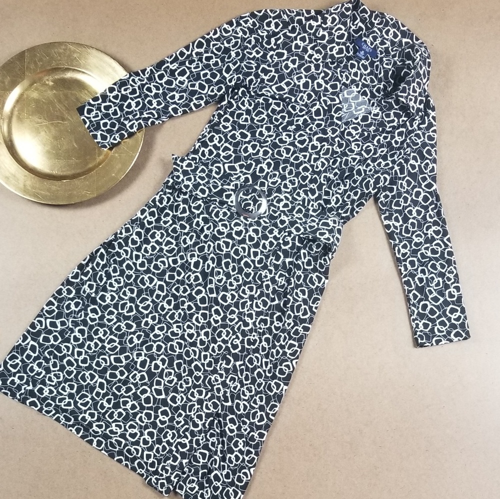 Chaps black  white fashion print dress size medium